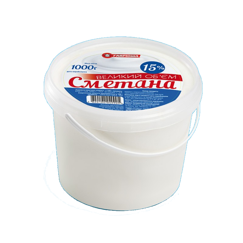 Сметана ГАВРЮША 15%, 1000г, відро пластикове